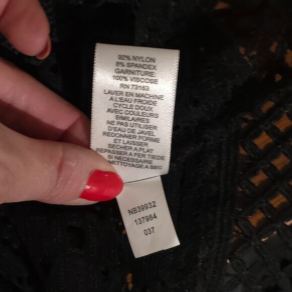 Cable & Gauge Womens Peasant Top Large Open Black Lace Bell Ballooon Boho Mock - Picture 5 of 7